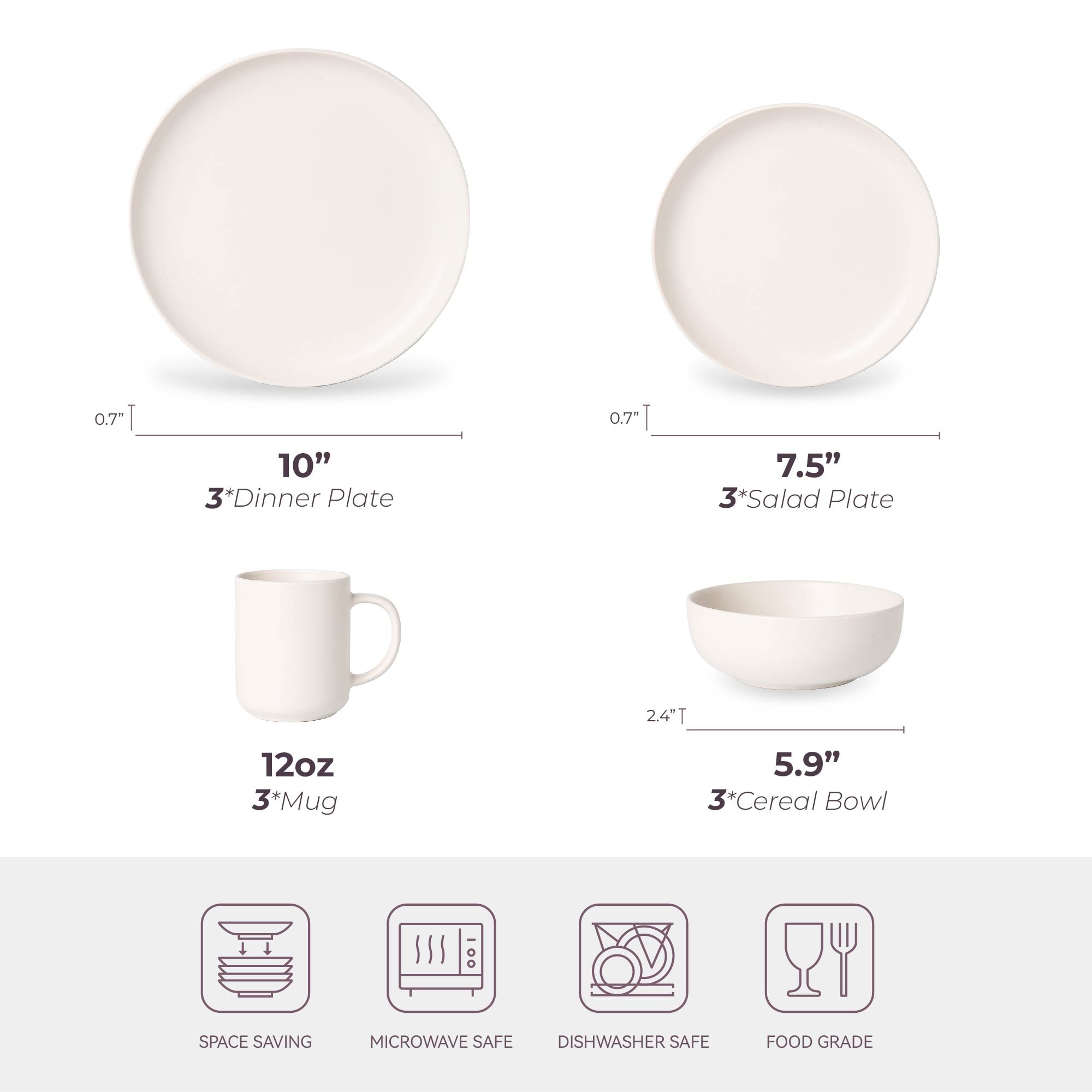 12-Piece Stoneware Dinnerware Sets With Mugs | Microwave & Dishwasher Safe | Non-Toxic Dinner Plates Bowls Set | Stackable Matte Glaze Kitchenware For 3_voghion.com